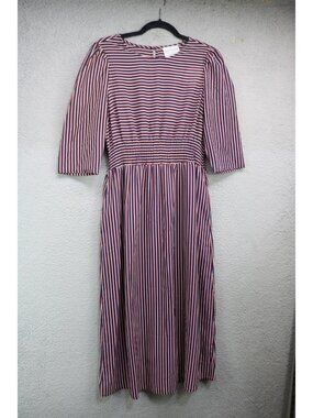 Hayden LA 3/4 Sleeves Silky Striped Midi Dress-Large-Preppy-New w/Tag-Pockets